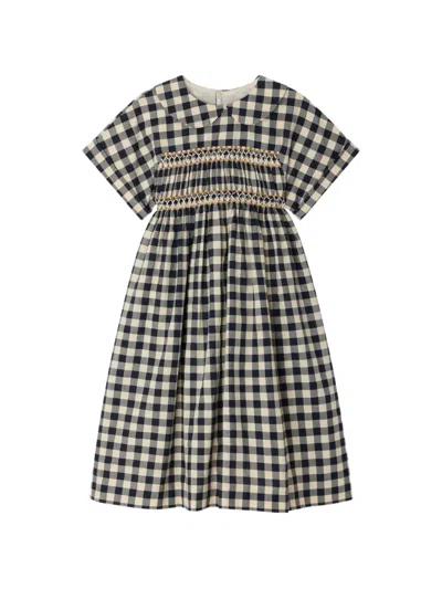 Bonpoint Kids' Lelou Smocked And Hand-embroidered Dress In Black