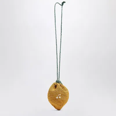 BONPOINT LEMON YELLOW ELENI BAG IN RAFFIA
