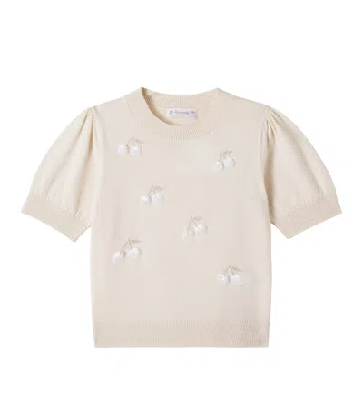 Bonpoint Kids' Leola Sequined Wool And Cotton Sweater In Neutral