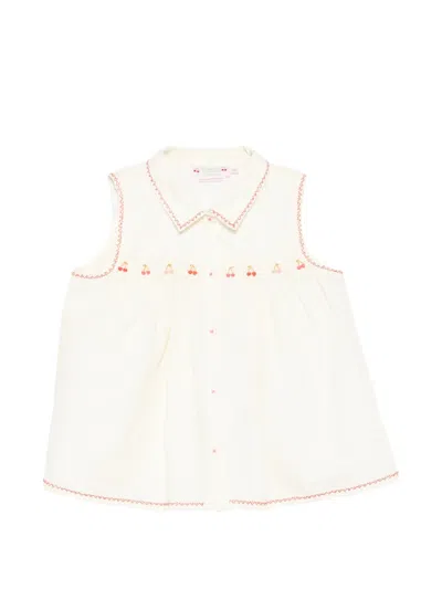 Bonpoint Kids' Lexi Cherry-embroidered Top In White