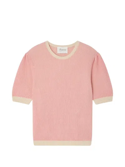 Bonpoint Liane Ribbed-knit Puff-sleeve Sweater In Pink