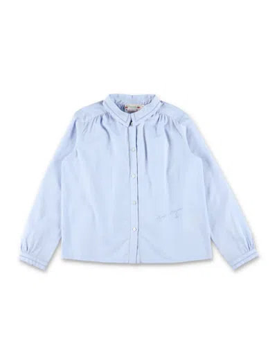 Bonpoint Kids'  Light Blue Basiline Blouse With Embroidery In Brown