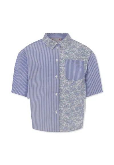 Bonpoint Kids' Light Blue Shirt For Girl With Floral Print