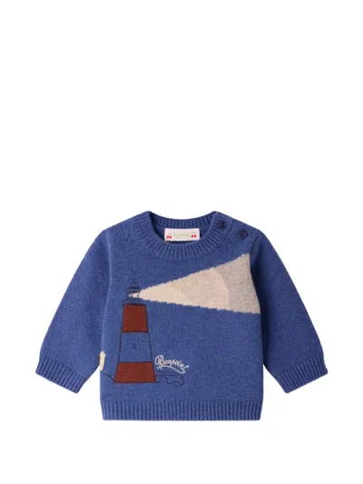 Bonpoint Babies' Lighthouse-intarsia Button-fastening Sweater In Blue
