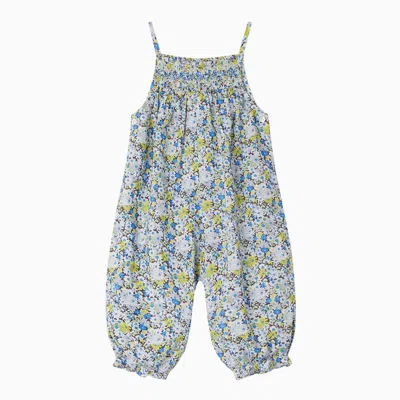 Bonpoint Lilisy Cotton Dungarees With Floral Print In Blue