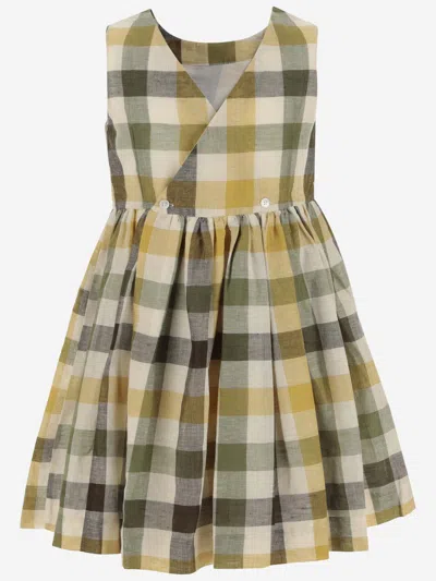 Bonpoint Kids' Linen And Cotton Dress With Check Pattern In Multicolour
