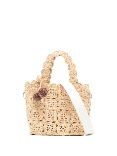 Bonpoint Kids' Lito Pompom-detail Crochet Shoulder Bag In Neutral