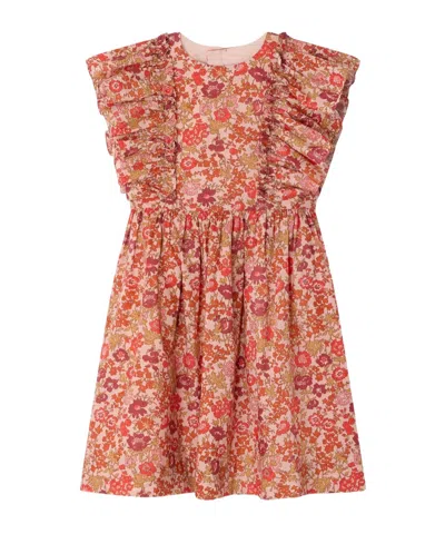 Bonpoint Lizzy Dress With Ruffles In Liberty Fabric And Organic Cotton In Pink