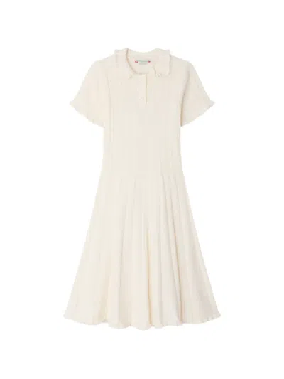 Bonpoint Kids' Lobelie Ruffled Dress In Organic Cotton And Cashmere In Neutral