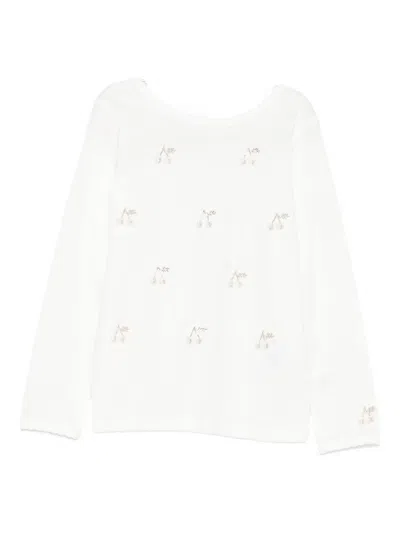 Bonpoint Kids' Logo-embellished Long-sleeve Top In White