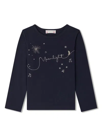Bonpoint Kids' Logo-embroidered Long-sleeve T-shirt In Blue