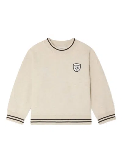 Bonpoint Kids' Logo-patch Ribbed-trim Sweatshirt In Neutral