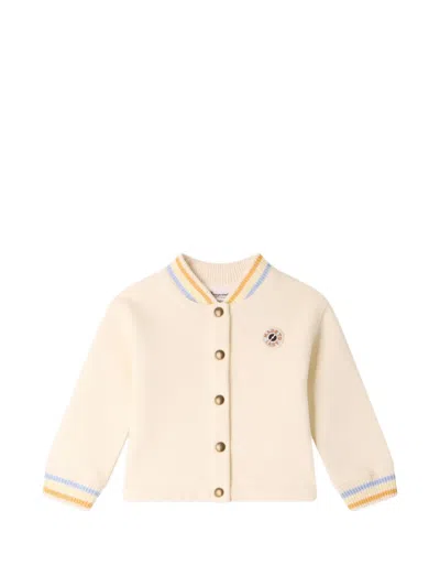Bonpoint Babies' Logo-patch Striped-trim Jacket In Neutral