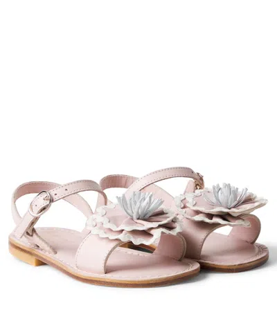 Bonpoint Kids' Lola Floral-appliqué Leather Sandals In Multi