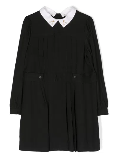 Bonpoint Kids' Long-sleeve Pleated Dress In Black