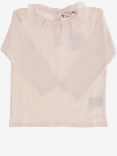 Bonpoint Babies' Long Sleeve T-shirt With Ruffles In Pink
