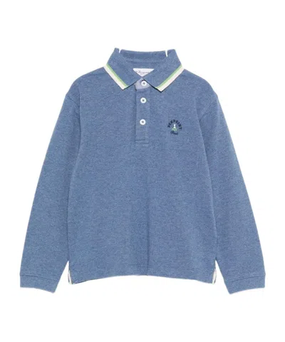 Bonpoint Kids' Long-sleeve Tipped Polo Shirt In Blue