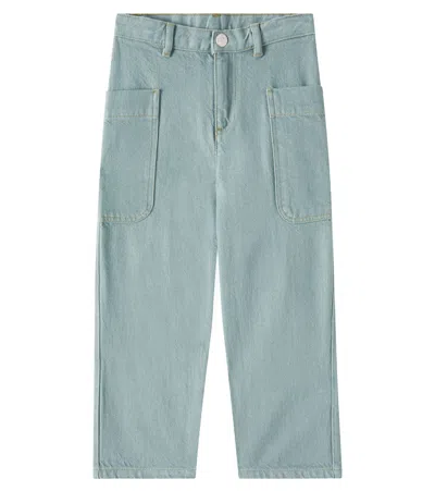 Bonpoint Kids' Looping Wide-leg Jeans In Vert De Gris