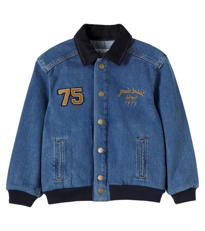 Bonpoint Kids' Luken Patch-appliqué Denim Bomber Jacket In Blue