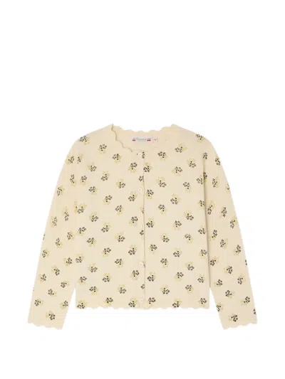 Bonpoint Kids' Lume Scalloped Floral Cardigan In Neutral