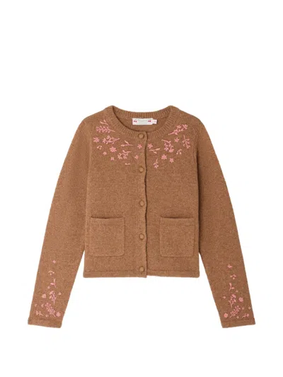 Bonpoint Madelia Cardigan Mit Blumenstickerei In Braun