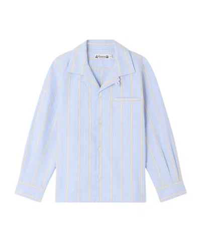 Bonpoint Mael Striped Shirt In Organic Cotton In Blue