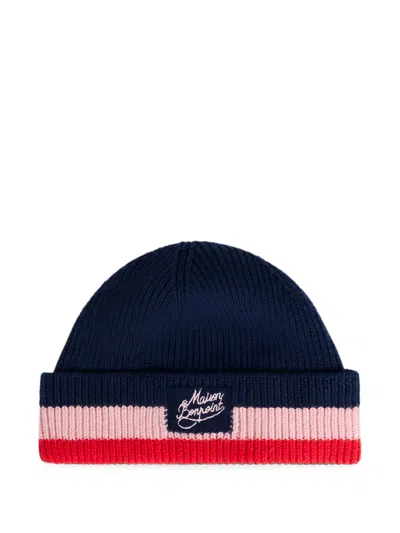 Bonpoint Kids' Mailise Logo-patch Ribbed Beanie Hat In Blue