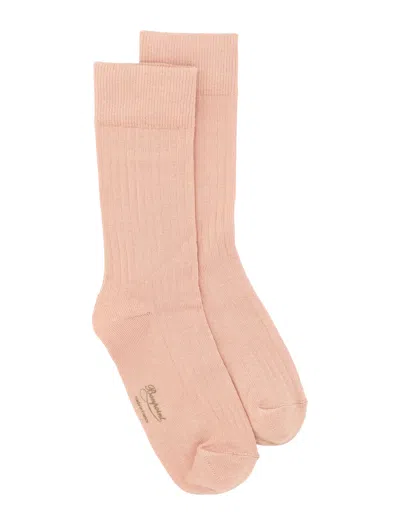 Bonpoint Maira Crew Socks With Ribbed Cuffs And Metallic Logo In Powder Pink
