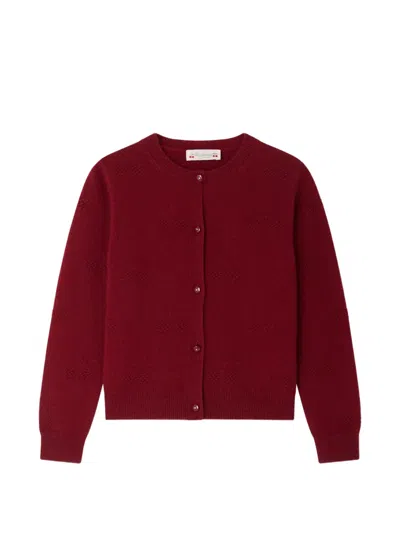 Bonpoint Kids' Manon Cherry-pointelle Cardigan In Burgundy