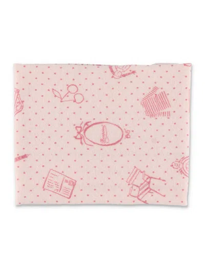 Bonpoint Marcy Girl Cashmere Square Scarf With Paris Emblem Motifs (60 X 60 Cm) In Powder Pink