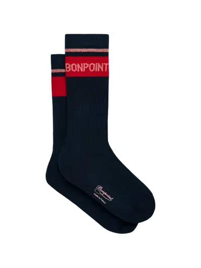 Bonpoint Kids' Mariosha Logo-knit Ribbed Socks In Blue