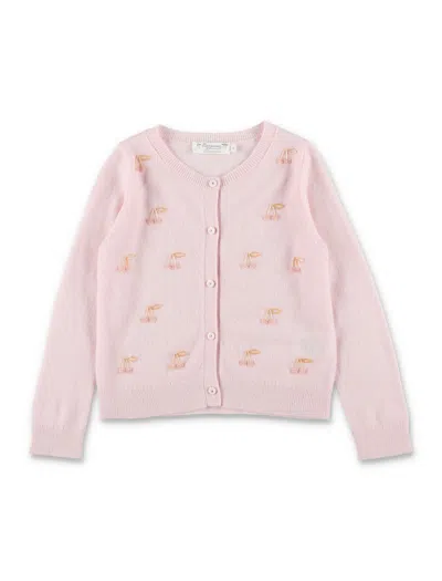 Bonpoint Marisha Girls' Cashmere Cardigan With Beaded Cherry Embroidery In Pink