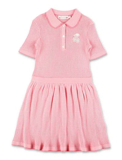 Bonpoint Marlie Girl's Organic Cotton Gingham Polo Dress With Cherry Embroidery In Bubblegum Pink