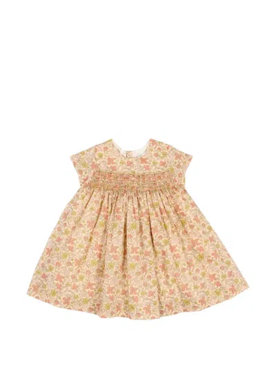 Bonpoint Kids' Maruska Smocked Floral-print Dress In Gray