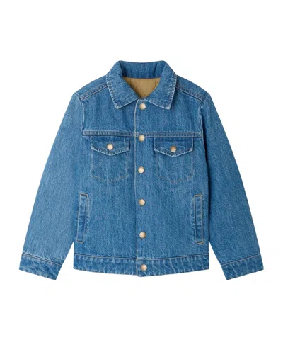 Bonpoint Marvin Reversible Jacket With Embroidery On The Back In Organic Cotton In Blue