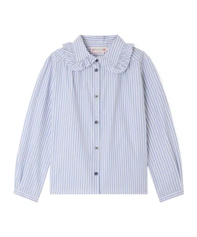 Bonpoint Kids' Mayles Blouse With Stripes And Ruffled Collar In Blue