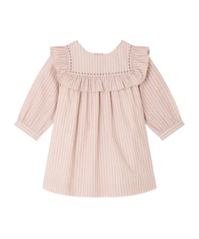 Bonpoint Meiki Baby Hand-embroidered Dress In Organic Cotton In Off-white Stripe