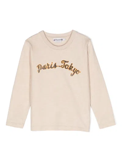 Bonpoint Kids' Meliertes T-shirt Mit Logo-print In Neutrals