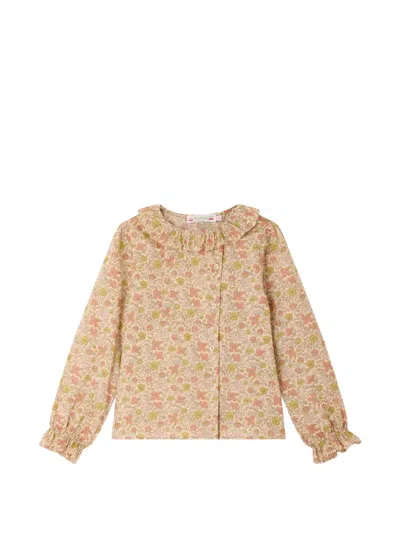 Bonpoint Kids' Melusina Floral-print Ruffled Blouse In Neutral