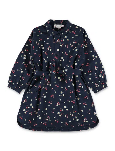 Bonpoint Milaine Organic Cotton Twill Peter Pan Collar Tie-belt Dress In Multi