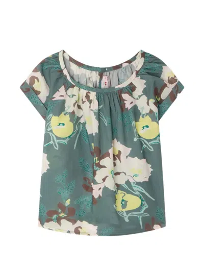 Bonpoint Mini Augustina Organic Cotton Shirt In Slate Green