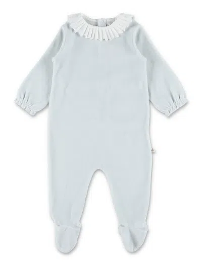 Bonpoint Mini  Héritière Organic Cotton Terry Footed Pajamas For Girls With Pleated Collar In Blue