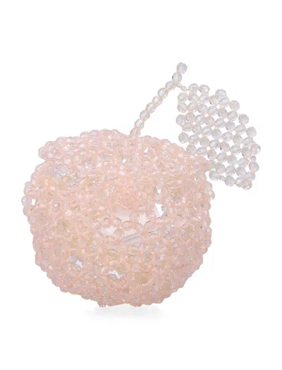 Bonpoint Mini Cherry Beaded Handbag With Fixed Strap In Pale Pink