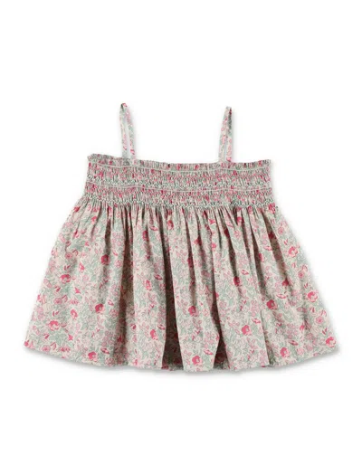 Bonpoint Mini Floral Apolline Blouse For Girls In Raspberry Flowers