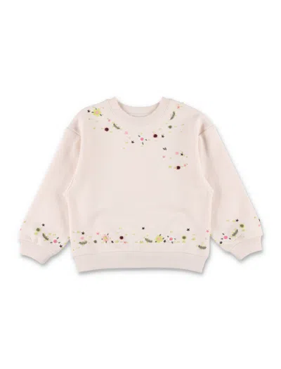 Bonpoint Mini Floral Embroidered Relaxed Fit Fleece Sweatshirt In Upb Rose Petale