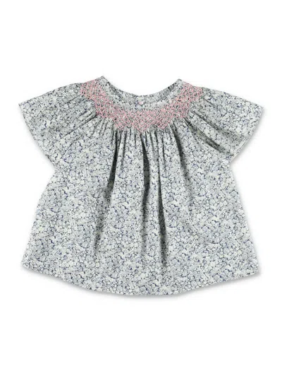 Bonpoint Mini Floral Print Blouse For Girls In Blue Floral Print