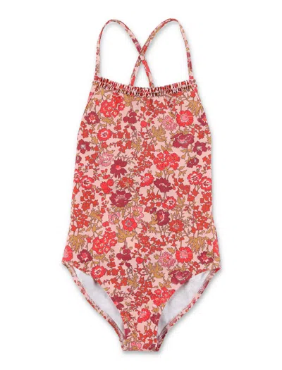 Bonpoint Mini Floral Ruffle One-piece Swimsuit In Fleurs Rose