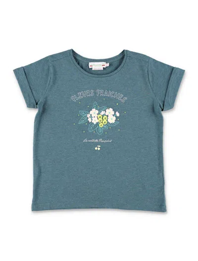 Bonpoint Mini Flower Embroidered Tee For Girls In Upb Emeraude