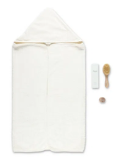 Bonpoint Mini Newborn Care Set - Bathrobe, Oil, Hairbrush, And Tooth Box In Milk White