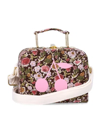 Bonpoint Mini Organic Cotton Poplin Cherry & Liberty Floral Suitcase Handbag For Girls In Aubergine Flowers